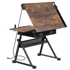 Drafting Desk Drawing Table Adjustable with Stool Arts & Crafts Charging Station