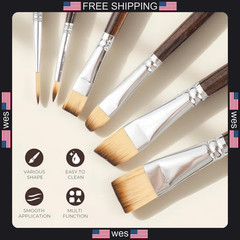 12 Piece Artist Paint Brush Set with Birch Wood Handles for Mixed Media Art
