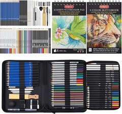 80 Pack Drawing Set Sketching Kit, Pro Art Supplies with 3-Color Sketchbook