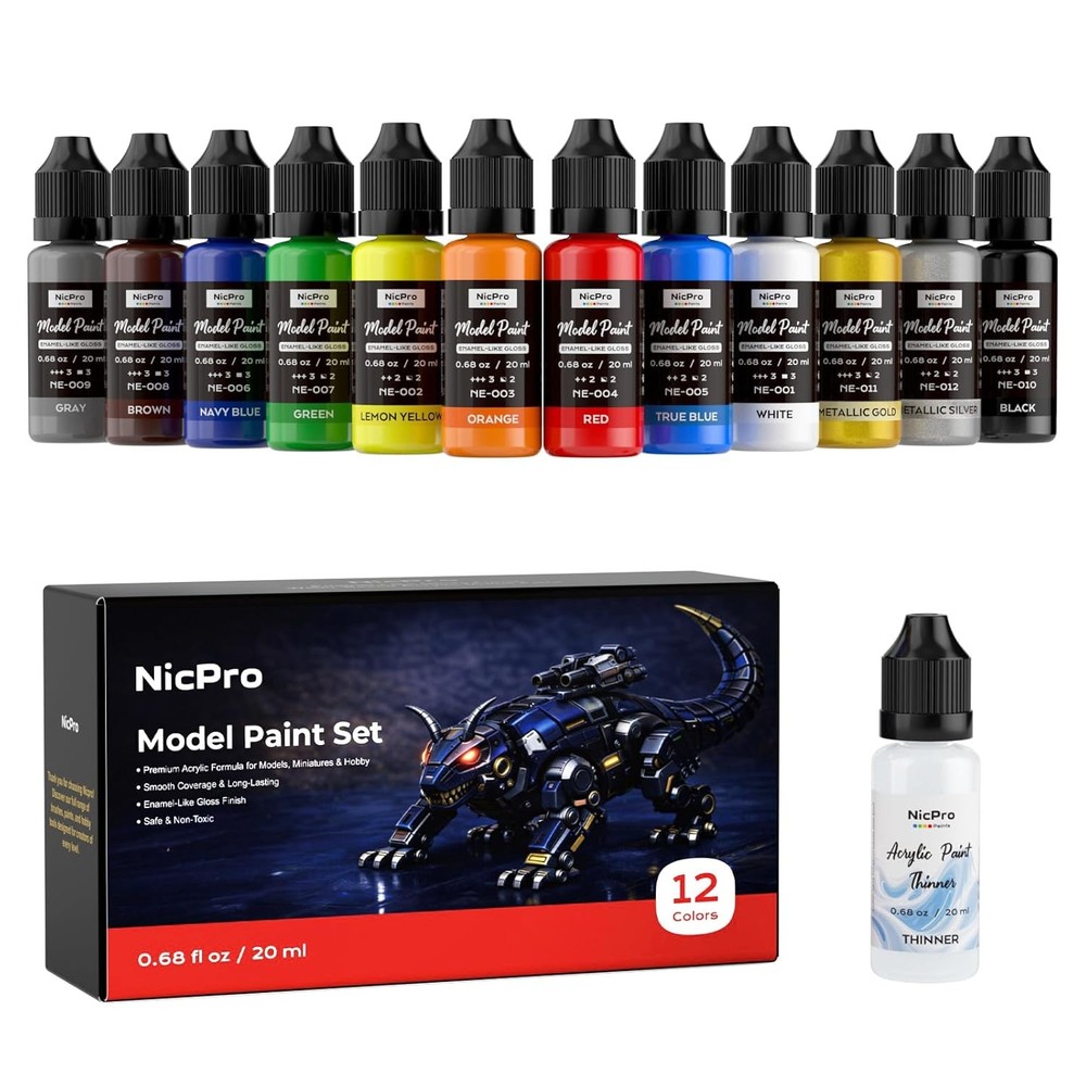 12 Colors Ready to Use Enamel-Like Gloss Finish Model Paint Set 20ml