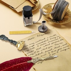 Calligraphy Feather Quill Dip Pen Set With 18 Nibs and Ink , Wax, Stamp Gift
