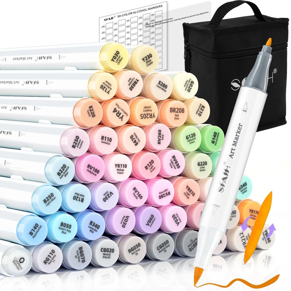 SFAIH 51 Pastel Alcohol Markers Brush Tip – Brush Fine Dual Tip, Art Markers