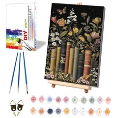Book Paint by Numbers for Adults with Framed Canvas – with Wooden Easel, Flow…
