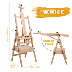H Frame Artist Easel Beech Wood Adjustable Height Angle with Storage Drawer
