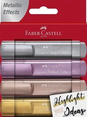 Faber Castell Metallic Highlighter Pens Set of 4 Glitter Chisel Tip Markers