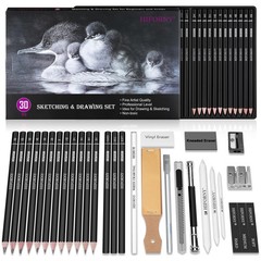 30 PCS Sketching Drawing Pencil Set Graphite Charcoal Art Blending Supplies