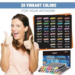 Metallic Colors Acrylic Paint Markers, Dual Tip Acrylic Paint Pens for Rock 28