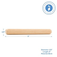 Wood Dowel Pins 5 inch x 1/2 inch Fluted, for Furniture & Crafts|Woodpeckers