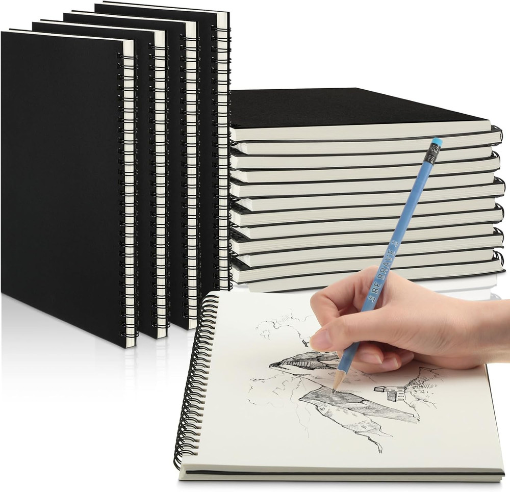 12 Pack Hardbound Spiral Sketch Books Bulk Bound Sketchbooks Blank Notebook 100G