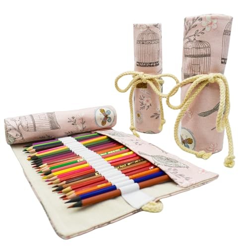 Butterfly Colored Pencil Wrap Canvas Floral Roll Up Holders Birds Pencil