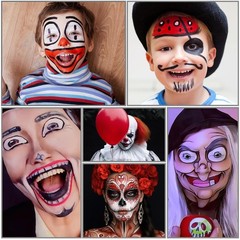 White Black Red Joker Clown Face Body Paint with Black+White+Red+3Pcs Brushes