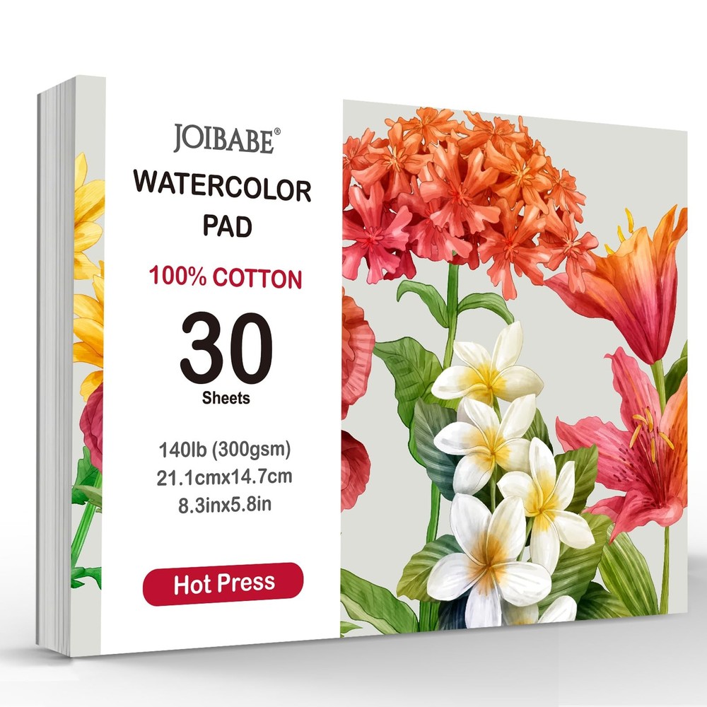 Watercolor Paper Pad Hot Press 140 lb/300 GSM 100% Cotton 30 Sheets A5 (8.3×5.8)