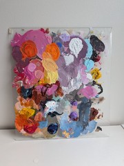 Artist Used Glass Paint Palette | Colorful Acrylic Paint Layers | Studio Decor |