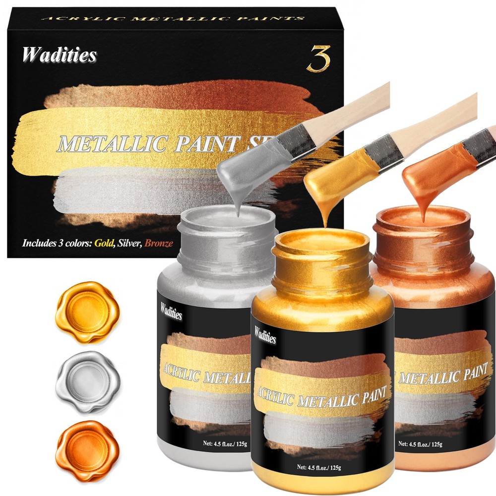 Wadities Acrylic Paint Metallic 375g Gold & Silver & Bronze Gold Leaf Paint for