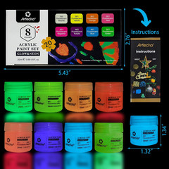 Glow in the Dark Paint 8 Colors, 20 Ml / 0.7 Oz Acrylic Paint for Decoration, Ar