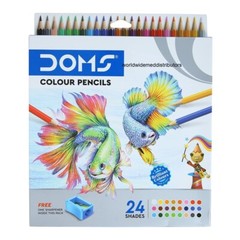 Doms 24 Shades Color Pencils -Comfortable Grip, Free Sharpener -Non-Toxic & Safe