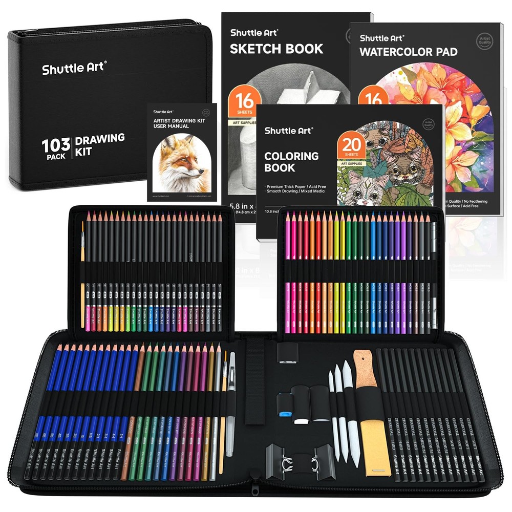 Shuttle Art 103 PCS Drawing Kit, Professional 103 Piece Set, Multicolor