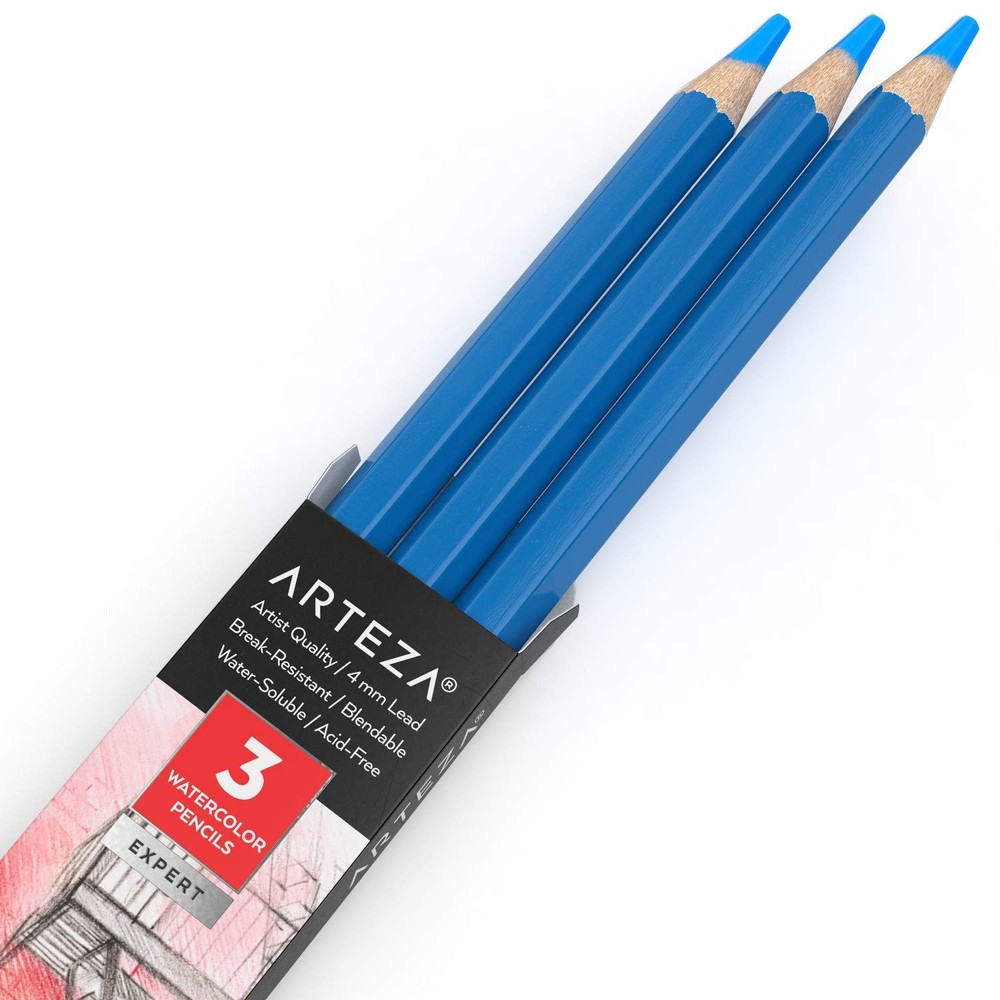 Professional Watercolor Pencils, Pack of 3, A501 Peacock Blue, Water-Soluble …