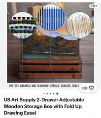 US Art Supply 2-Drawer Adjustable Wooden Storage Box with Fold Up Drawing Easel