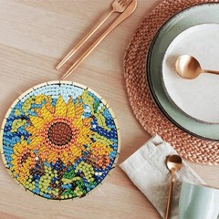 ijbnhd 8 Pcs Sunflower Diamond Art Coasters Kit, 4X4X0.1, Sunflower-1