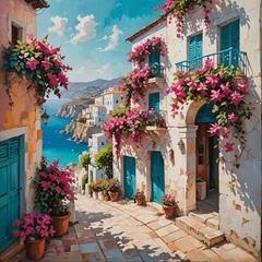 5DDIYART Flowers Scenery Town Paint by Numbers for Adults Beginner, PB299-1