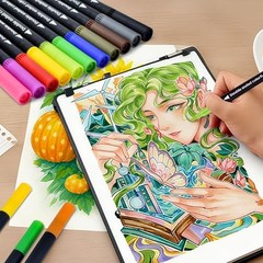 72 Colors Markers, Fine Tip and Brush Tip Coloring Markers Set for 72 colors