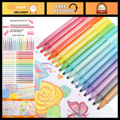 Glitter Highlighter Markers 16-Count, Chisel Tip Assorted Colors for Art & Journ