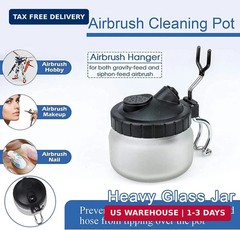 JOYABEST Airbrush Cleaning Pot with Holder – Weighted Glass Jar Waste Collector