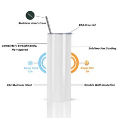 24 Pack Sublimation Tumblers Bulk 20 oz Skinny Straight, Sublimation Blanks D…
