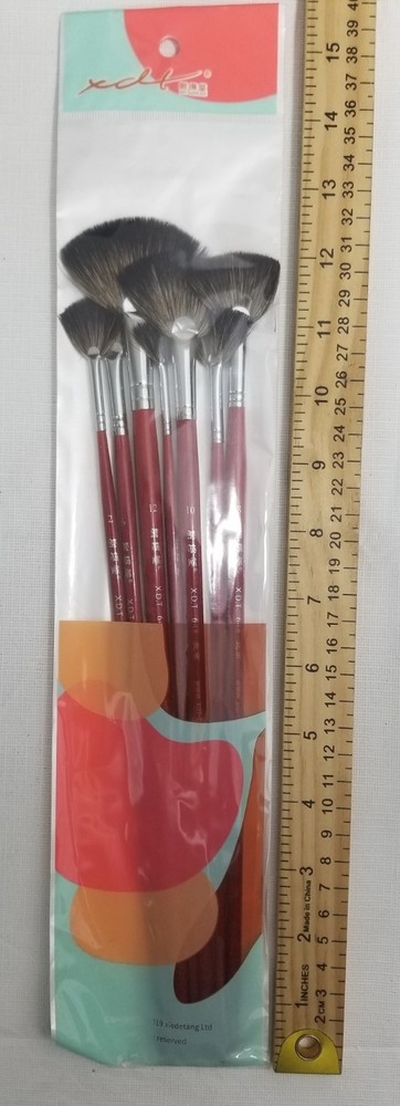 XDT#648 Fan Art Brush Set 7Pc #0#2#4#6#8#10#12 Oil Acrylic Watercolor