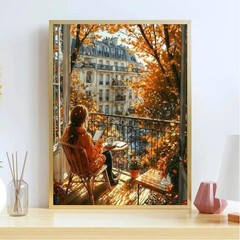 Paint by Numbers Kit for Adults Beginners, Autumn Paris Balcony Scene, Fall City