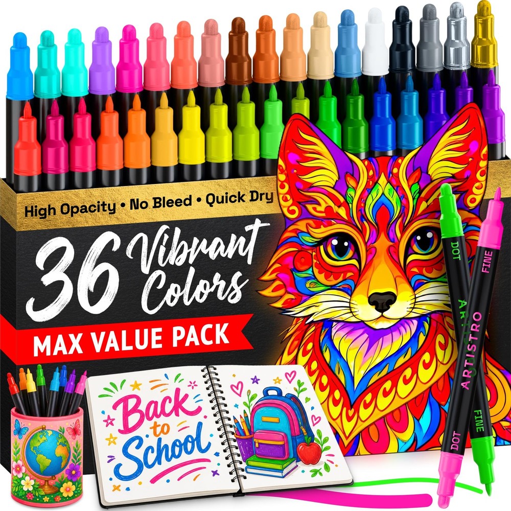 ARTISTRO 36 Precision Dual-Tip Acrylic Paint 1 Count (Pack of 36), Multicolor