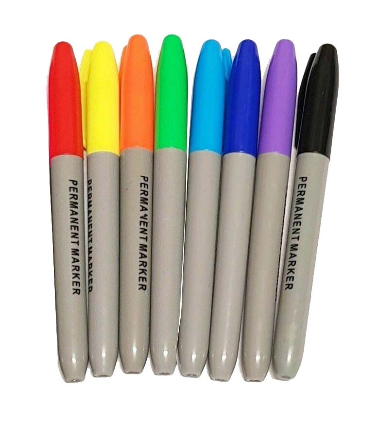 8 Pack Permanent Marker Pens Tip Bullet Tip Point Multi Assorted Colour Pen