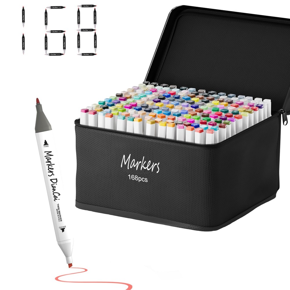Alcohol Markers, 168 Colors Dual Tip Permanent Art Marker Set for Artists, Co…