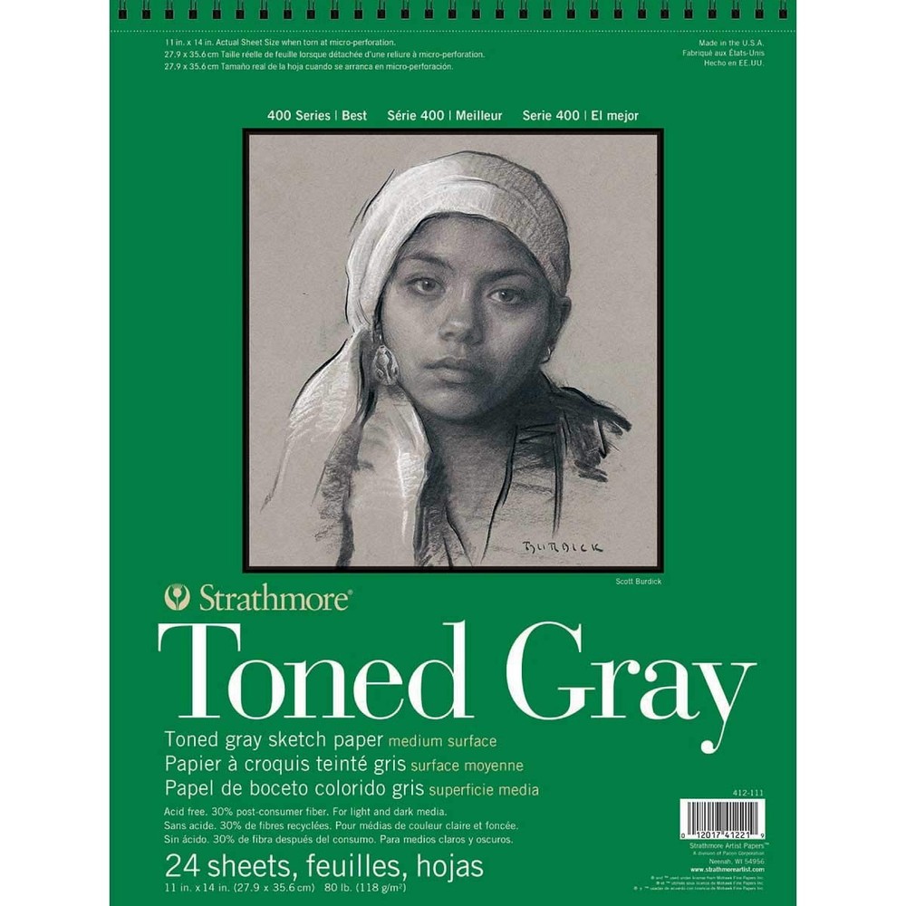 400 Series Wire Bound Toned Sketch Pad, 80 lb. Paper, 11 X 14 inches, Gray, 5…