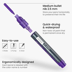 ARTEZA Oil Based Paint Markers, Set of 20 Assorted Colors Permanent Paint Pens