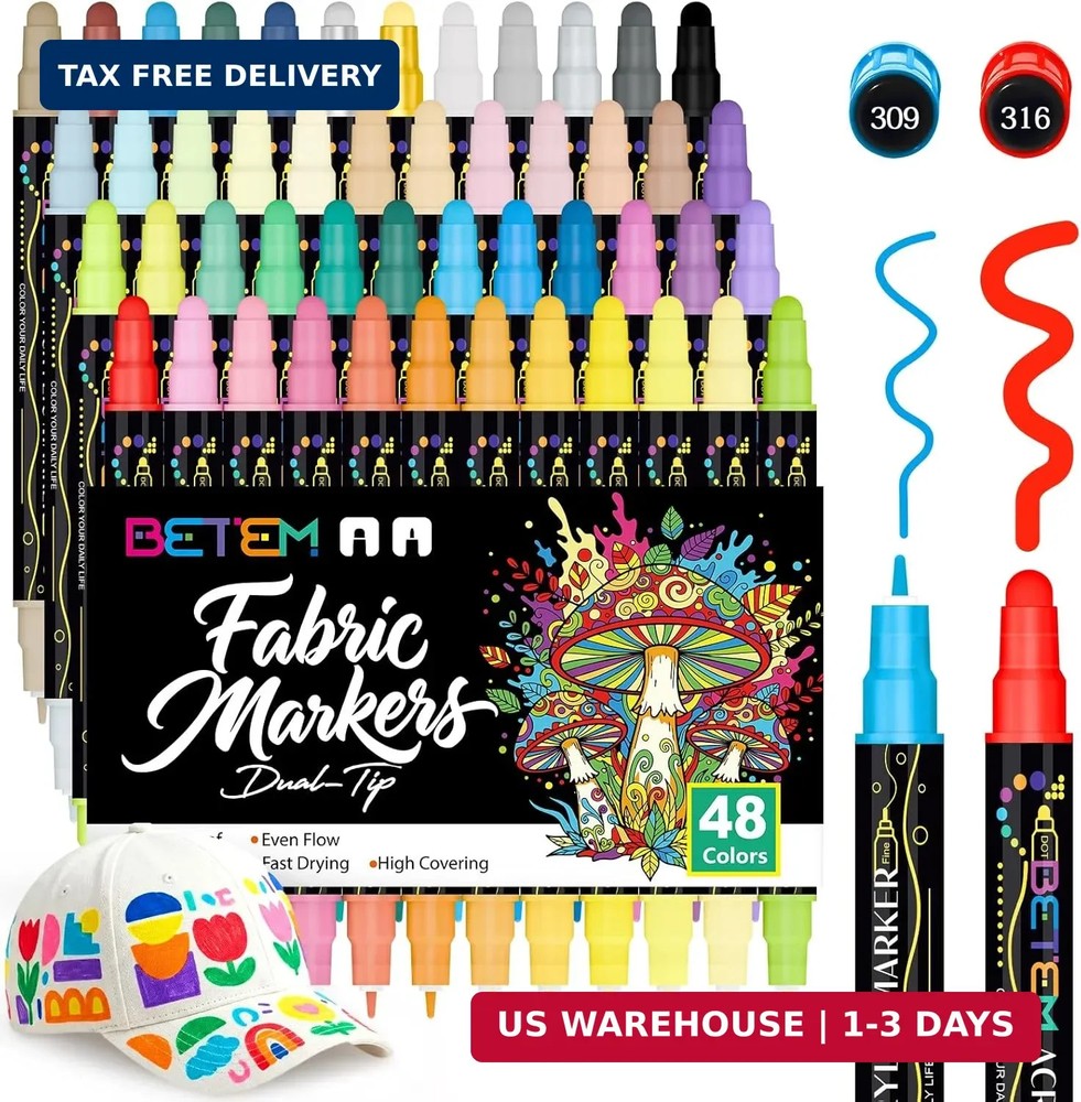 Betem 48 Colors Dual Tip Acrylic Paint Markers, Fabric Decorating Kits Premium W