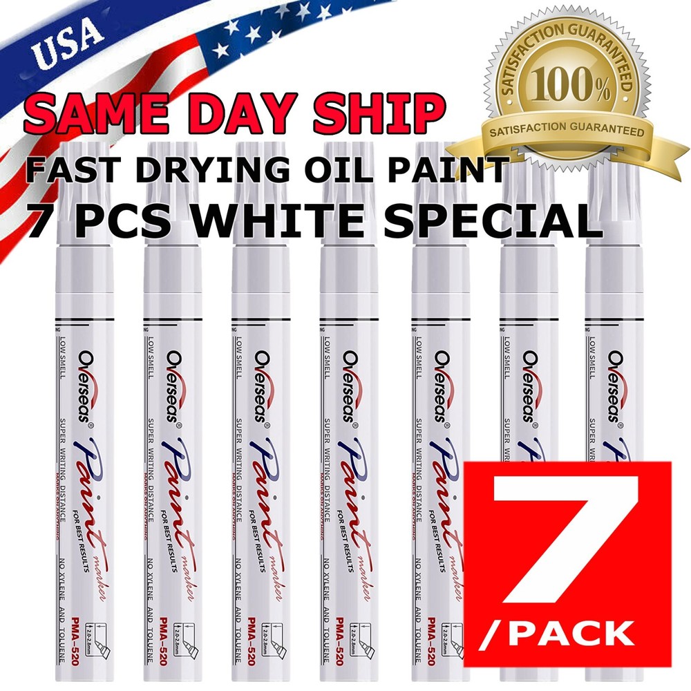 7Pc Waterproof Permanent White Paint Marker Pen For Car Tire Tread Rubber Metal