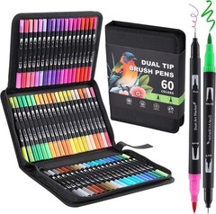 60 Colors Brush & Fine Dual Tip Watercolor Markers for Adult Coloring Books N…