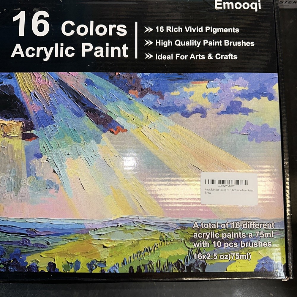 Emooqi Acrylic Paint Set 16 Colors 75 ML 10 Brushes Non Fading Paints for …