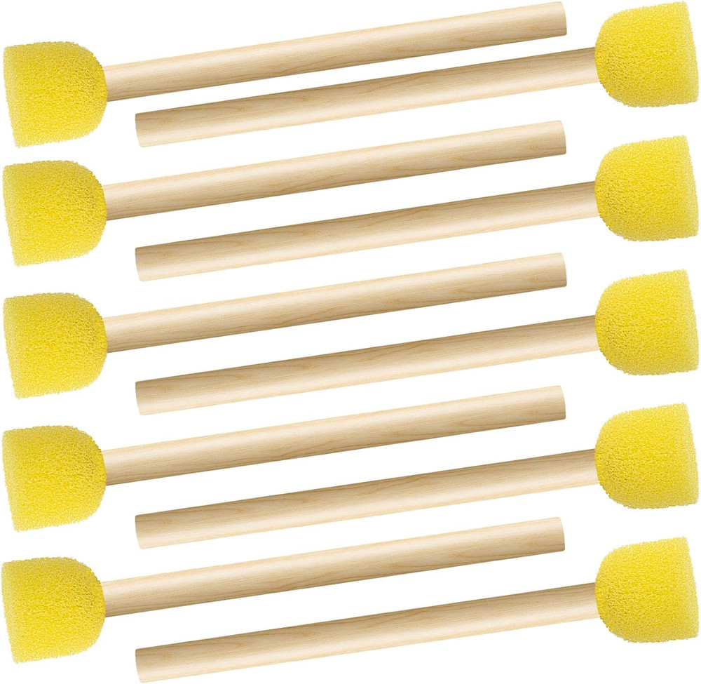 10pcs Round Sponge Paint Brushes, Wooden Handle DIY Art Craft Painting Tools