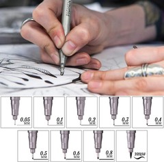 Precision Micro-Line Pens, Set of 9 Black Micron Fineliner Ink Pens, Waterproof