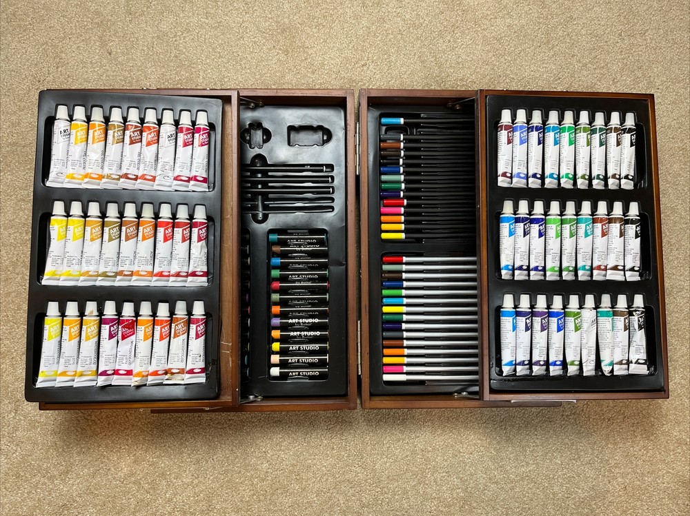 ART STUDIO BY BATTAT Set, Art Supplies, 2-Tier Wood Case, Very Lightly Used