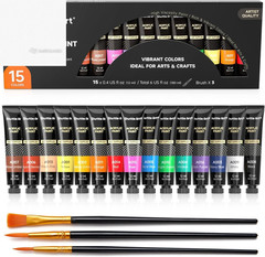 15 Colors Acrylic Paint Set 12ml Tubes Rich Pigment Artist Craft Canvas Wood Cla