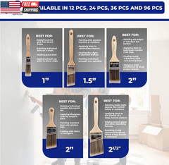 Paint Brushes, 5-Piece Paint Brush Set, Flat & Angle Brushes for Walls, Trim, Ca