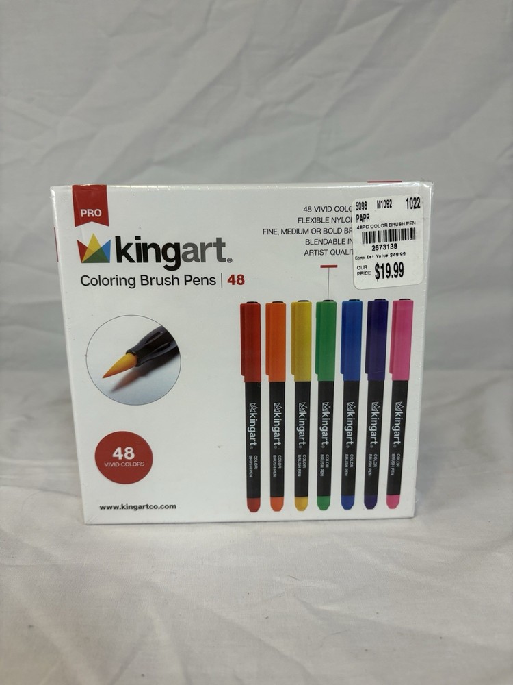 Kingart Pro Coloring Brush Pens 48-Pack Vivid Colors Blendable