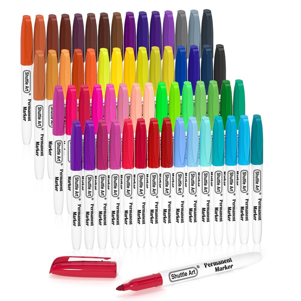 60 Colors Permanent Markers, Fine Point, Assorted Colors, Works on Plastic,Wo…