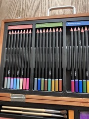Used Gallery Studio Deluxe Art Set with Wooden Case Colored pencil pastels paint