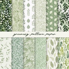 JarThenaAMCS 24 Sheets Greenery Floral Pattern Paper Double Sided Sage Green