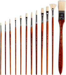 12-Piece Long Handle White Hog Hair Artist Paint Brush Set, Perfect for Acryl…
